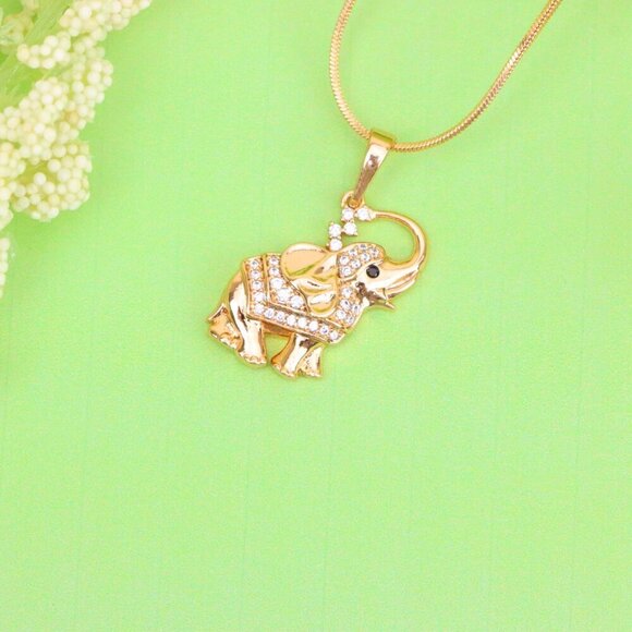 Rose Gold Elephant Pendant with Crystal Accents and Raised Trunk Detail,XPPT1619 - Picture 2 of 13